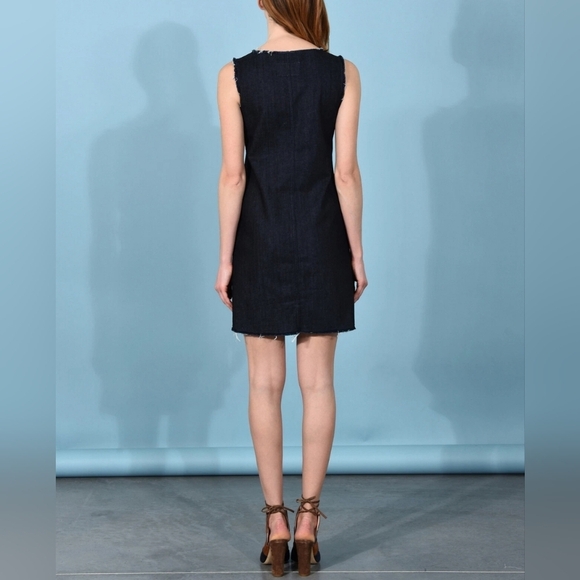 8 ESSENTIAL Raw Hem Denim Mini Dress XS Minimalist Capsule Wardrobe Quiet Luxury - Picture 8 of 10